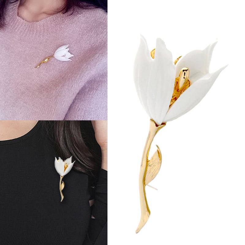 White Resin Lily Flower Brooches for Women Brooch Pins Brand Wedding Party Jewelry Birhtday Accessories