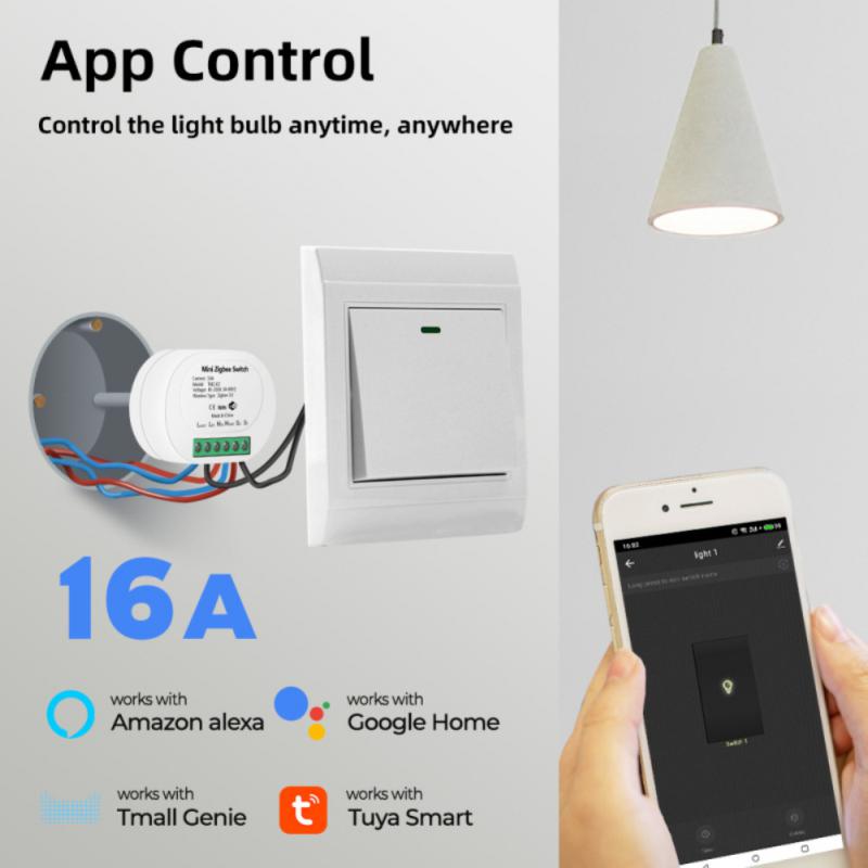 Interruptor inteligente Tuya Mini Zigbee, dispositivo de 16A, sin cable neutro, compatible con Control bidireccional, funciona con la aplicación Alexa, Google Home, Smart Life