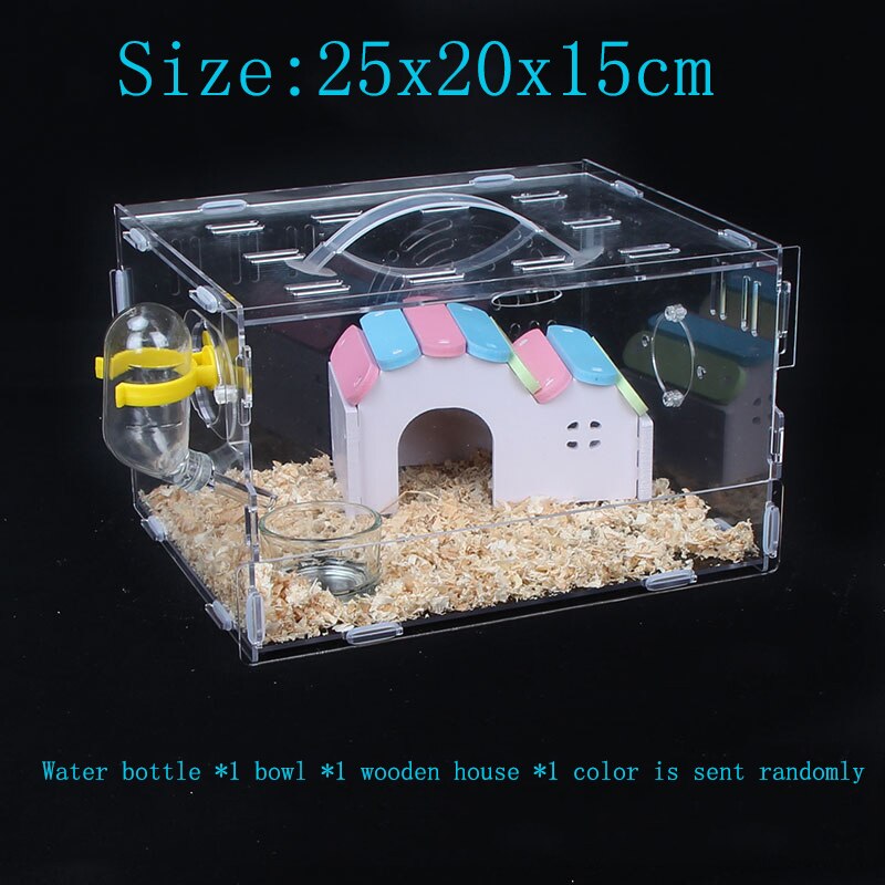 Gennemsigtig enkeltlag dobbeltlags hamsterhus akryl marsvin bur små kæledyr overdimensionerede villa leverer legetøj: Størrelse -1