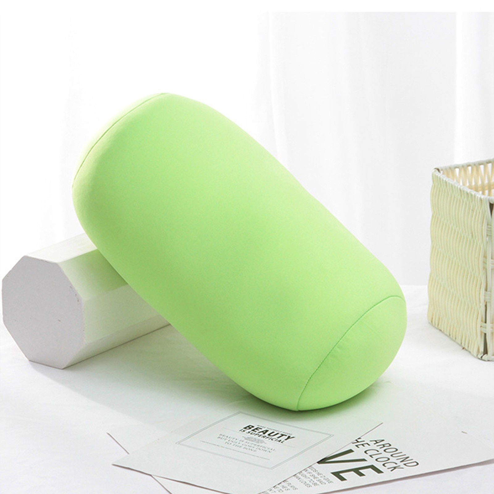 Rollo almohada asiento cabeza cuello de viaje Micro Mini Microbead cojín Color puro cilíndrico almohada cojín para siesta para oficina