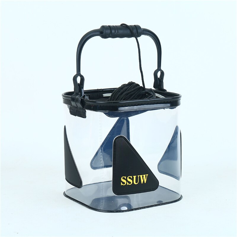 1Pcs Draagbare Transparante Vis Emmer Outdoor Opvouwbare Water Opslag Visgerei Met Mesh Deksel: Black 24cm