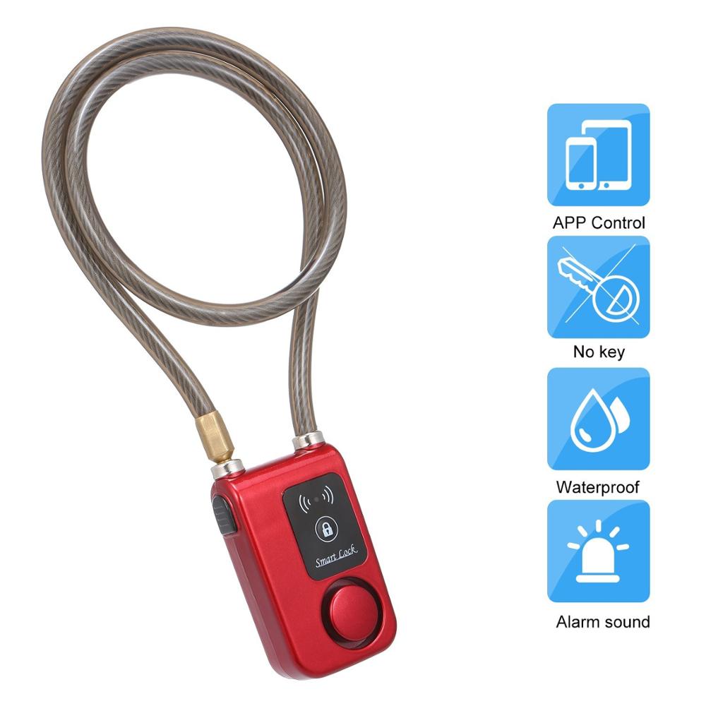 Lock 80CM Steel Cable Anti Theft Alarm Lock Phone APP Control Smart Lock for Bicycle Motorcycle Gate Lock IP55 Waterproof