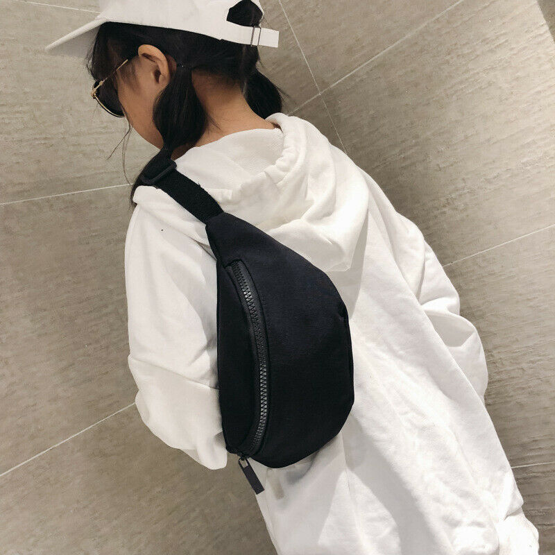 Mignon fille dame taille sac décontracté solide couleur nylon fermeture éclair fanny pack extérieur voyage poitrine sac: Black