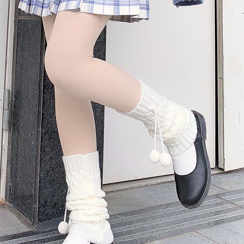 Blanco sólido Lovey, calentador de piernas para mujer, bonito calcetín de calle Jk para estudiante, Otoño Invierno , largo hasta la pantorrilla, tejido de acrílico para mujer