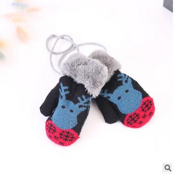 1 paar Weihnachten baby handschuhe winter gestrickte Weihnachten elch fäustlinge kid samt dicken winter warme weiche handschuhe für 1-3Y mädchen jungen: Black