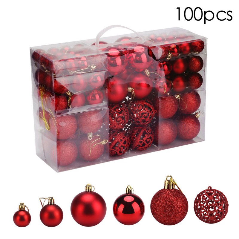 TTLIFE 100 Pieces Christmas Ball Ornaments Xmas Tree Ball Bauble Hanging Home Colorful Party Ornament Festival Decor Solid Box: 03