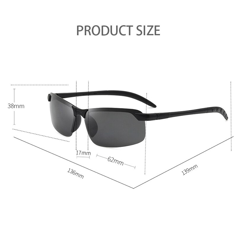 Kantløse solbriller til mand kørsel polariserede mænd solbriller sikkerhed dag og nat fotokromisk nattesyn beskyttelsesbriller  uv400