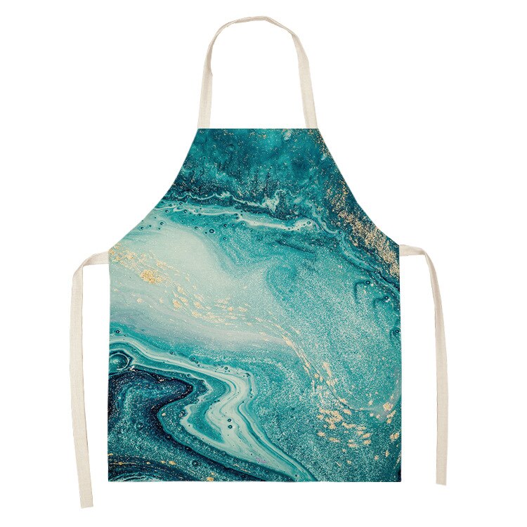 1Pcs Marmer Patroon Gedrukt Cleaning Art Schorten Thuis Koken Keuken Schort Kok Dragen Katoen Linnen Volwassen Slabbetjes 53*65Cm WQ0110: 2WQ-WQ0110-6