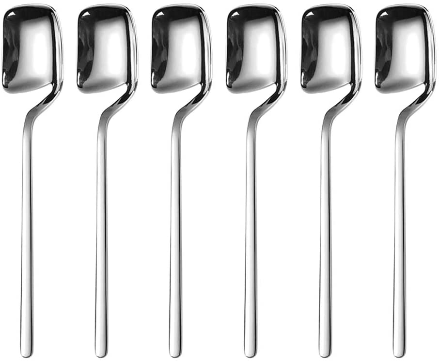 6pcs/set Demitasse Espresso Spoons Mini Coffee Spoons 5.6 Inche Dessert Sugar Tea Ice Cream Spoons Dessert Cake Fruit Forks Set: Silver Spoon6pcs