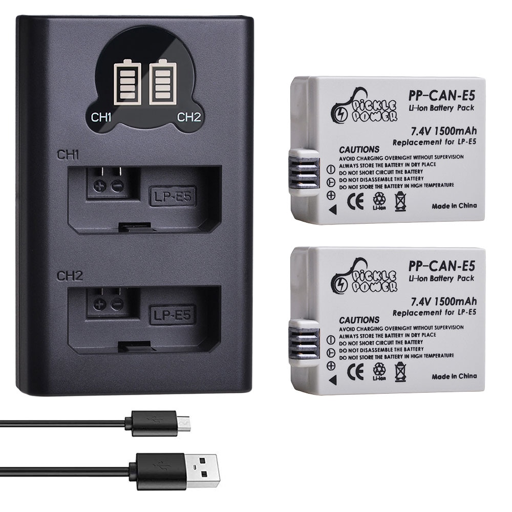 LP-E5 LPE5 Lp E5 Camera Batterij + Led Daul Usb Lader Voor Canon Eos 1000D 500D 450D Kus X3 X2 F Eos Rebel Xs Xsi Rebel T1i.