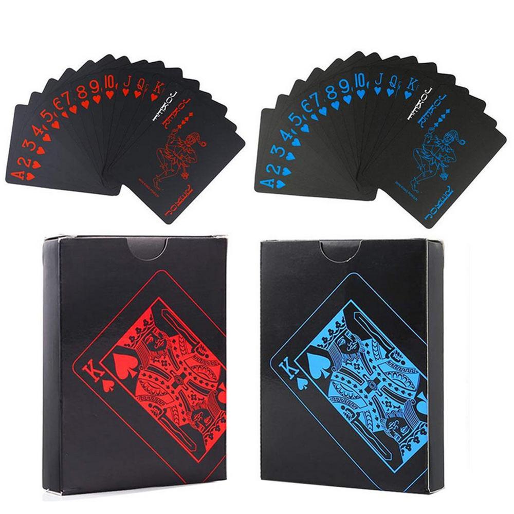 Golden Playing Cards Set Waterproof Plastic PVC Black Color Poker Cards Sets Magic Tricks Poker Box-packed 54sheets/set