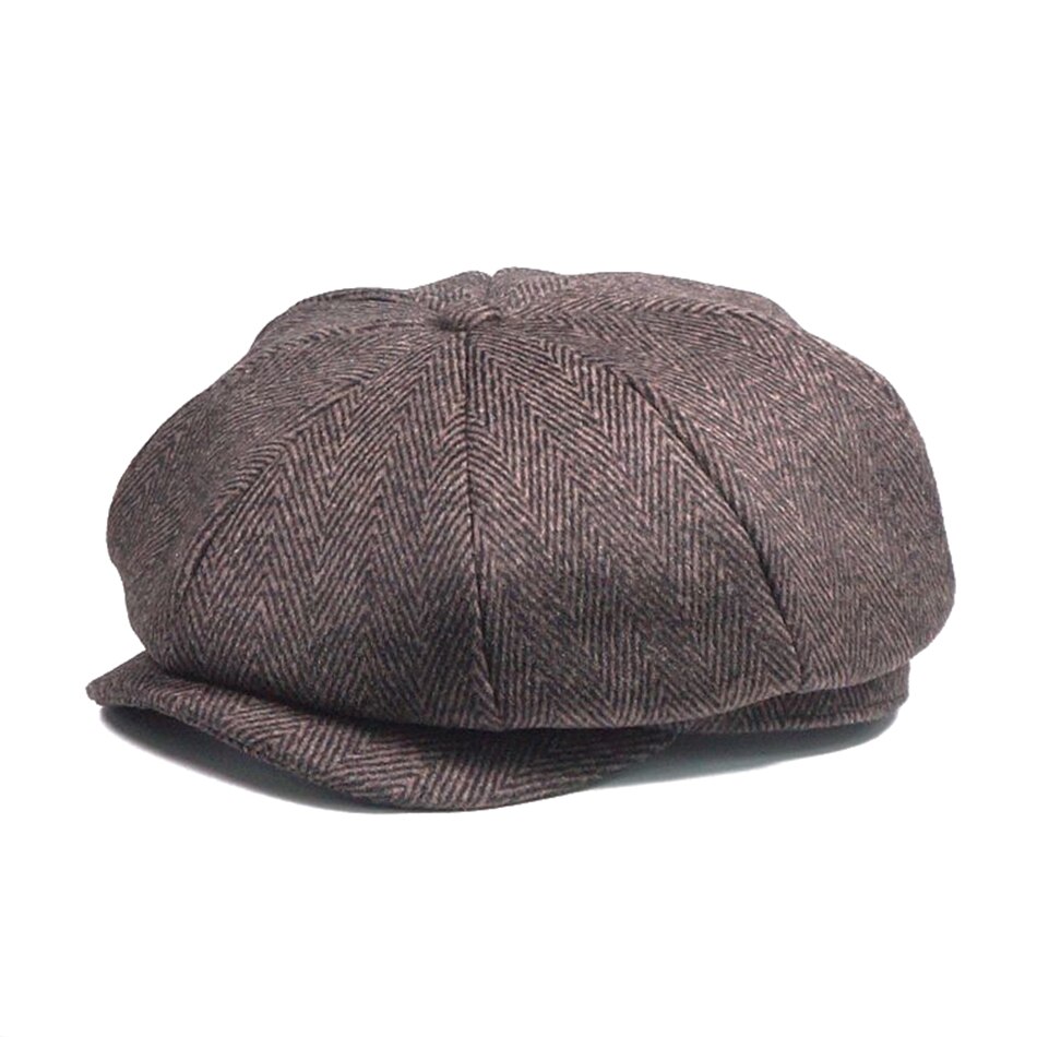 SHOWERSMILE Men Newsboy Caps Woolen Herringbone Flat Caps Coffee Retro Eight Piece Cap Male Vintage Autumn Winter Octagonal Hats: coffee cap4