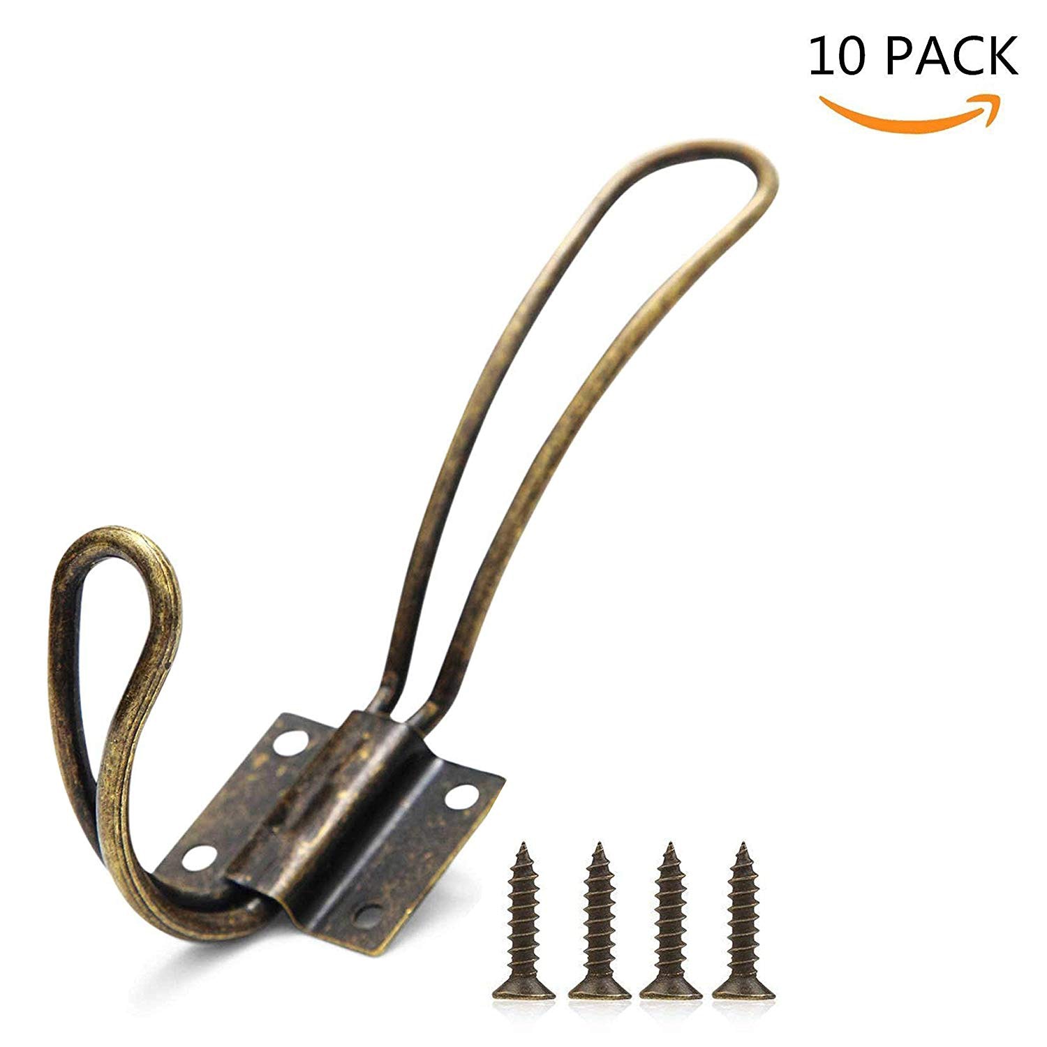 Antieke kapstokhaken voor aan de muur,  - 10 vintage dubbellaagse hangers met grote schroeven - harde antieke industriële zware haak: Default Title