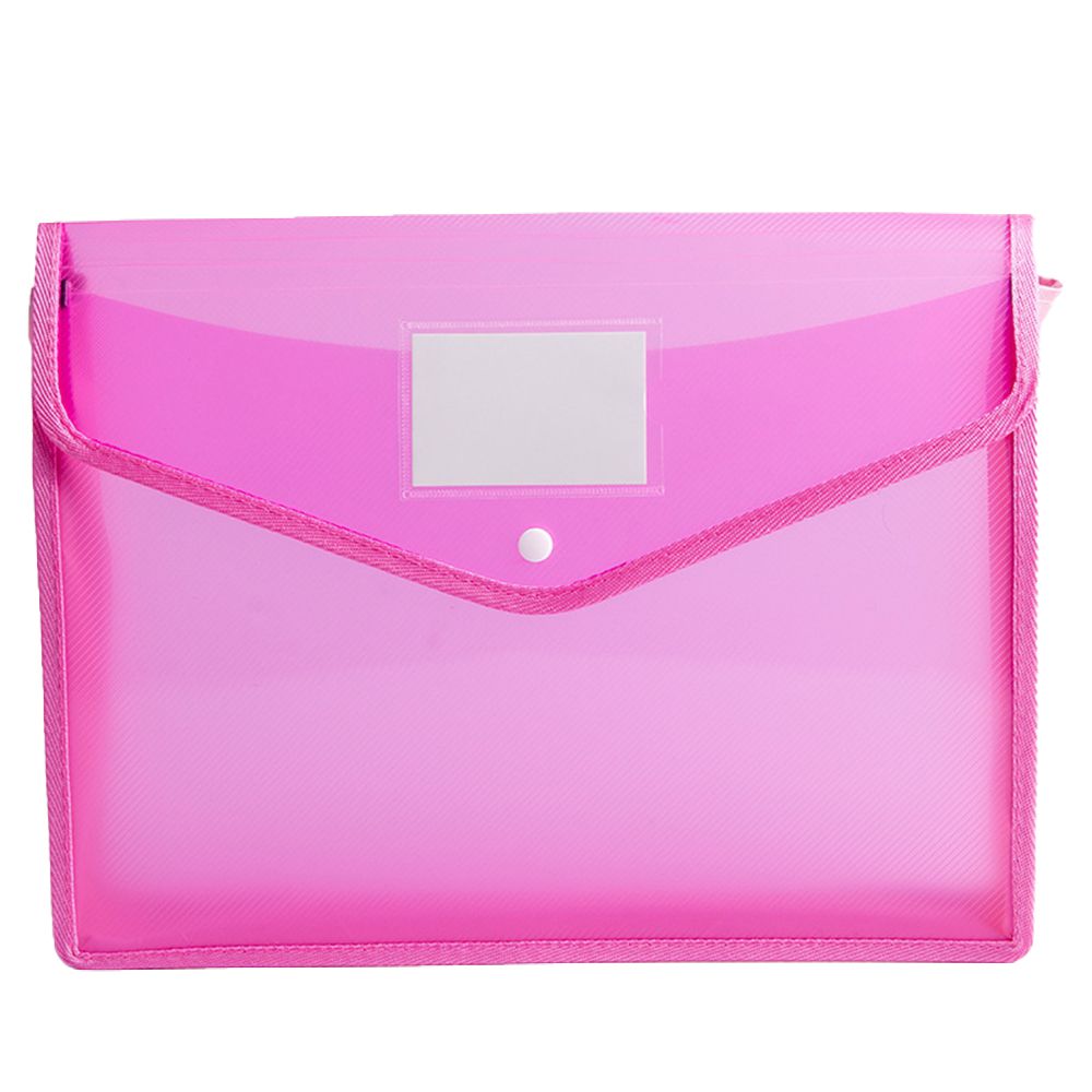 Plastic Waterproof File Envelopes with Label Pocket Snap Button School Home Work Office Organization filing folders: pink