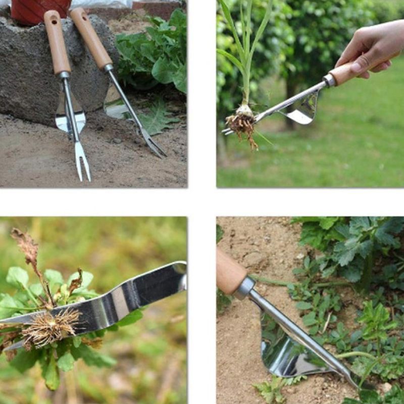 Manual Weeder Fork Metal Hand Garden Wood Handle Digging Puller Weeding Tool Garden Transplanting Digging Tools