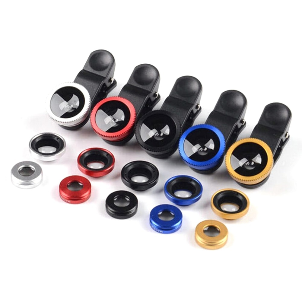 3 in 1 Mobile Phone Lens Fish Eye Lens Super Wide Angle Macro Camera Lens Kit with Clip For iPhone Samsung Xiaomi Smart Phones