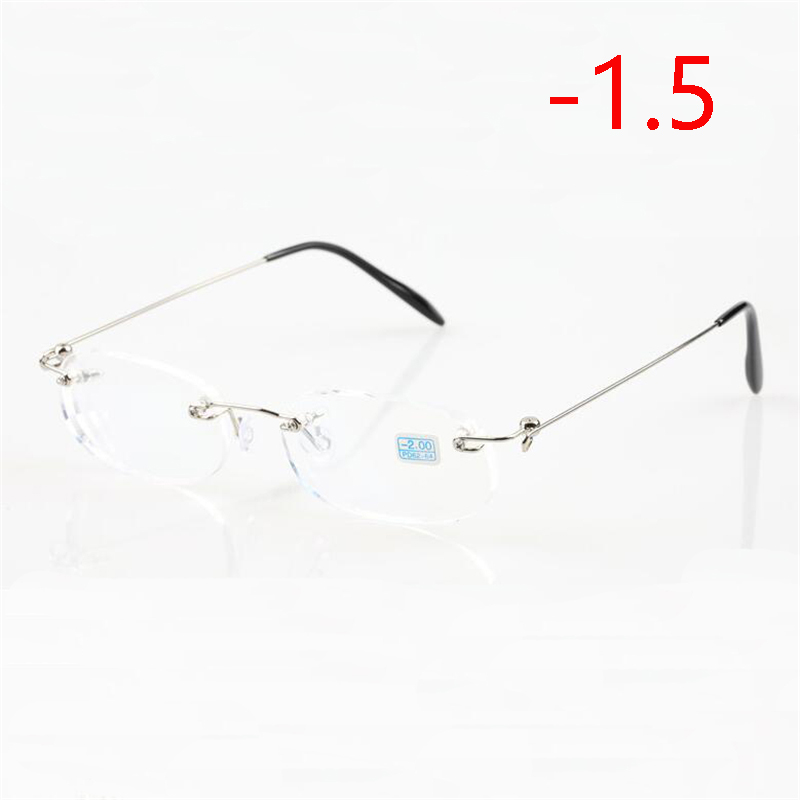 Frameless Nearsighted Glasses Finished Women Men Metal Leg Rimless Square Diopter Eyeglasses -1.0 -1.5 -2.0 -2.5 -3.0 -3.5 -4.0: WHITE