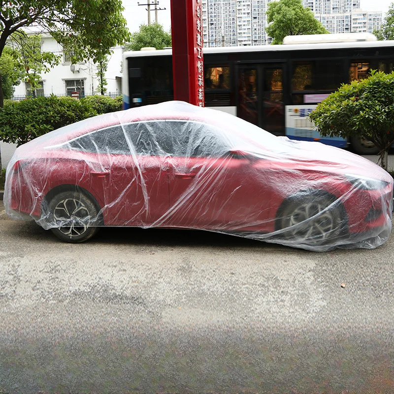 Cubierta de protección Universal para coche, cubiertas transparentes de PE con banda elástica, resistente a la lluvia, al polvo, a prueba de arañazos, escudo protector completo para coche: XL