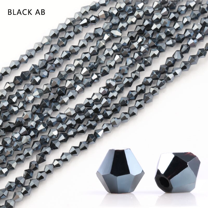 Belagt farve 4mm 100 stk/pakke flerfarvet bicone krystal løse perler glasperler til beklædningsfremstilling: Skinnende sort