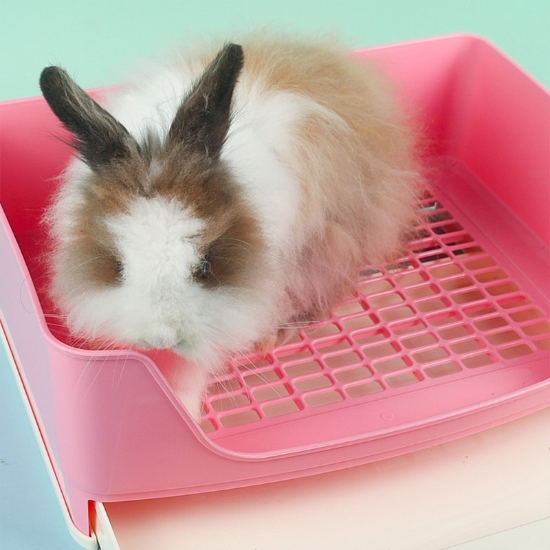 Large Rabbit Litter Box with Drawer Place Firmly Pet Bedpan Corner Toilet Box with Grate Potty Easy Operation Bigger Pet
