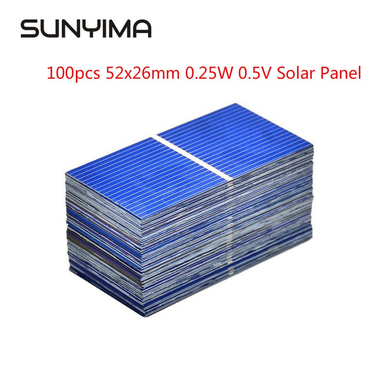 SUNYIMA 100pcs 52x26mm 0.25W 0.5V Solar Panel Polycrystalline Silicon solar module DIY Photovoltaic Panel DIY Home Solar Siste