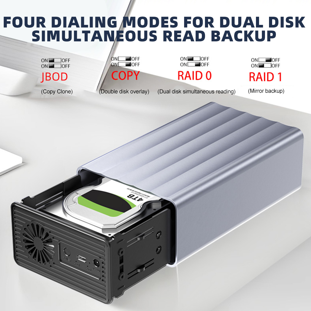 Dual Bay HDD/SSD Case 2.5/3.5 Inch External Hard Drive Enclosure Dual Bay HDD Docking Station Array With RAID Function for PC