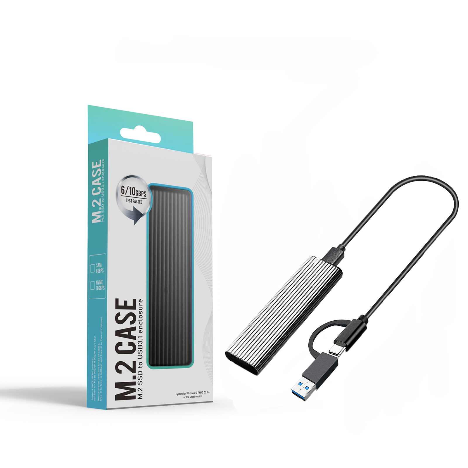 M.2 NVMe SATA SSD Enclosure Reader,10Gbps USB C 3.1 Gen2 NVMe External Enclosure Supports M key B&M Key 2230/2242/2260/2280 SSD