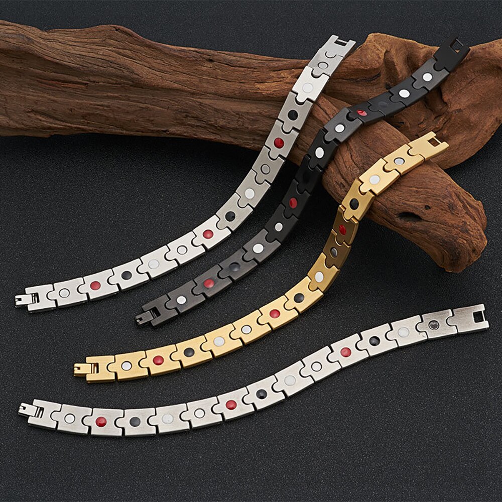 FINE4U B580 Magnetische Roestvrij Staal Mens Gold Zwart Power Element Armband Met Magneten
