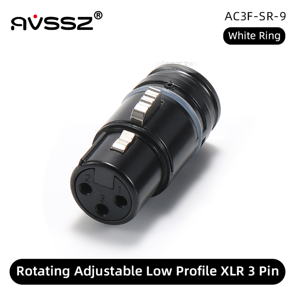 AVSSZ Low profile 3 Pin XLR Cable Connector 90° 360 Rotateable XLR Plug with Wrench, for Microphone Audio Mixer Headphone Amp: WHITE