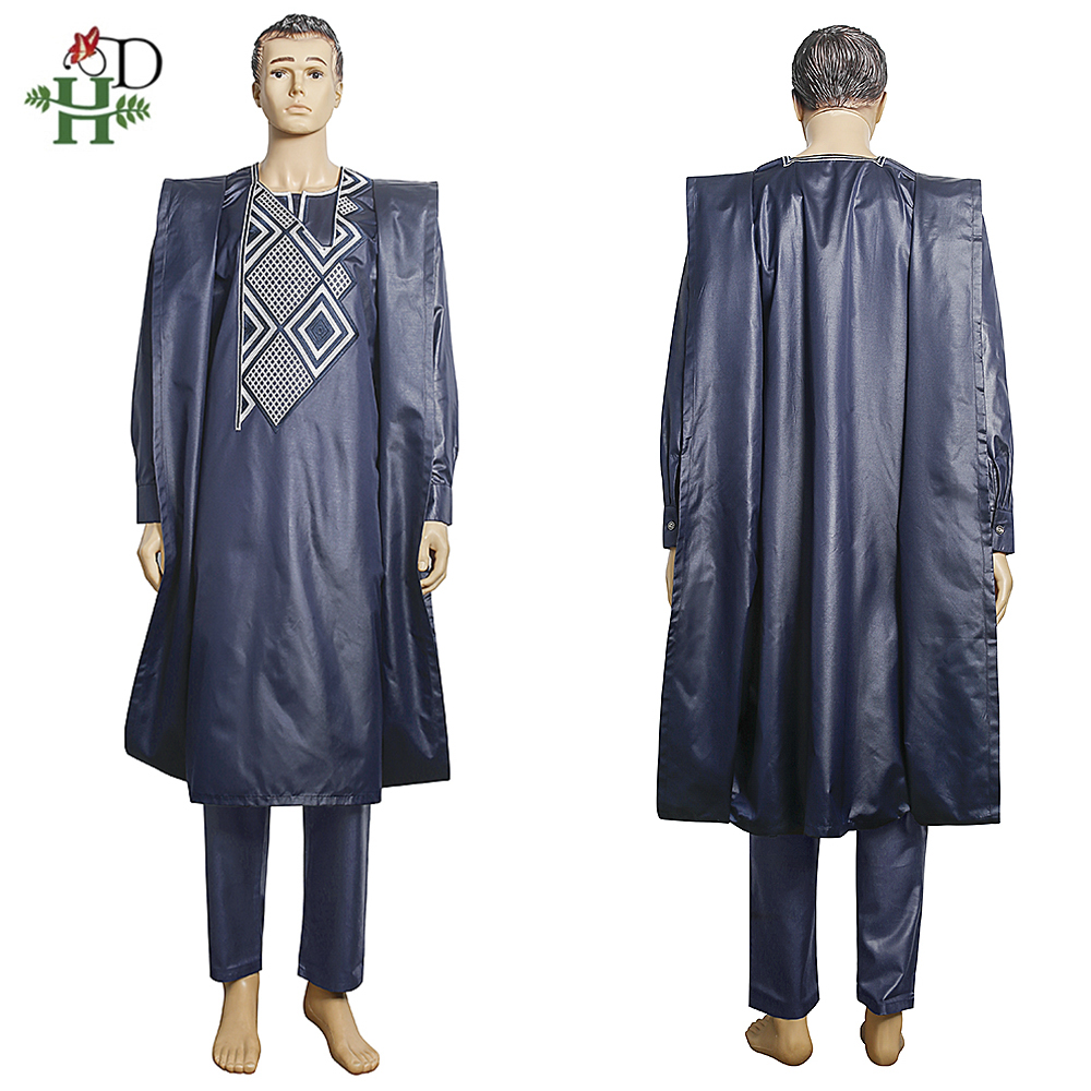 H & D afryki mężczyźni Agbada rękojeść Dashiki plus rozmiar Boubou koszula spodnie garnitur 3 sztuka zestaw męskie ubrania impreza spotkanie formalne strój