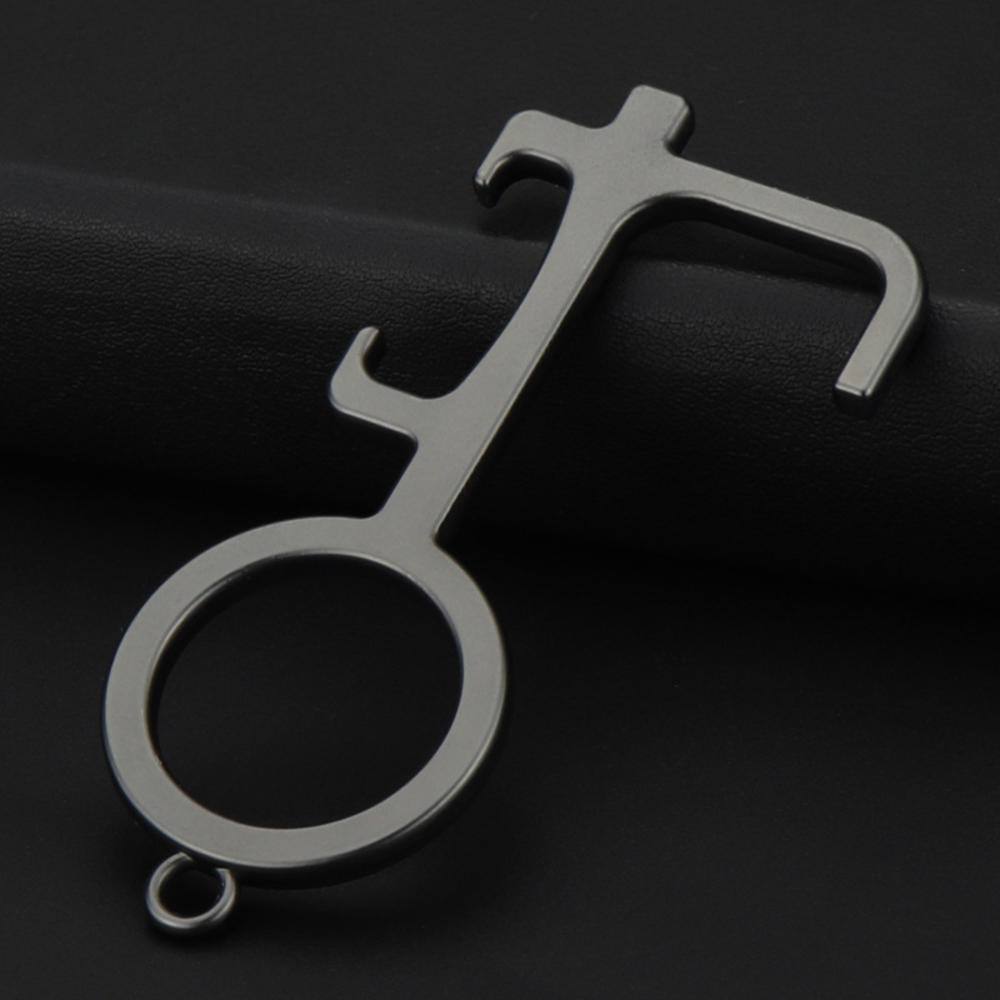 Hygiène main antimicrobien EDC ouvre-porte Portable presse porte poignée clé hygiénique boutons Mobile tactile stylo porte-clés tire-bouchon: Black