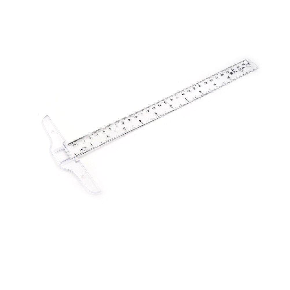 1 st 30cm t-formad linjal i plast klar transparent mått rak linjal mätverktyg
