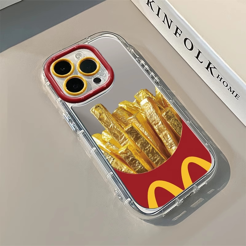 Metall speildeksel 11 pommes frites-mønster til iphone 16 15 14 13 12 pro max xr xs max 7 8 Plus deksel  y2k