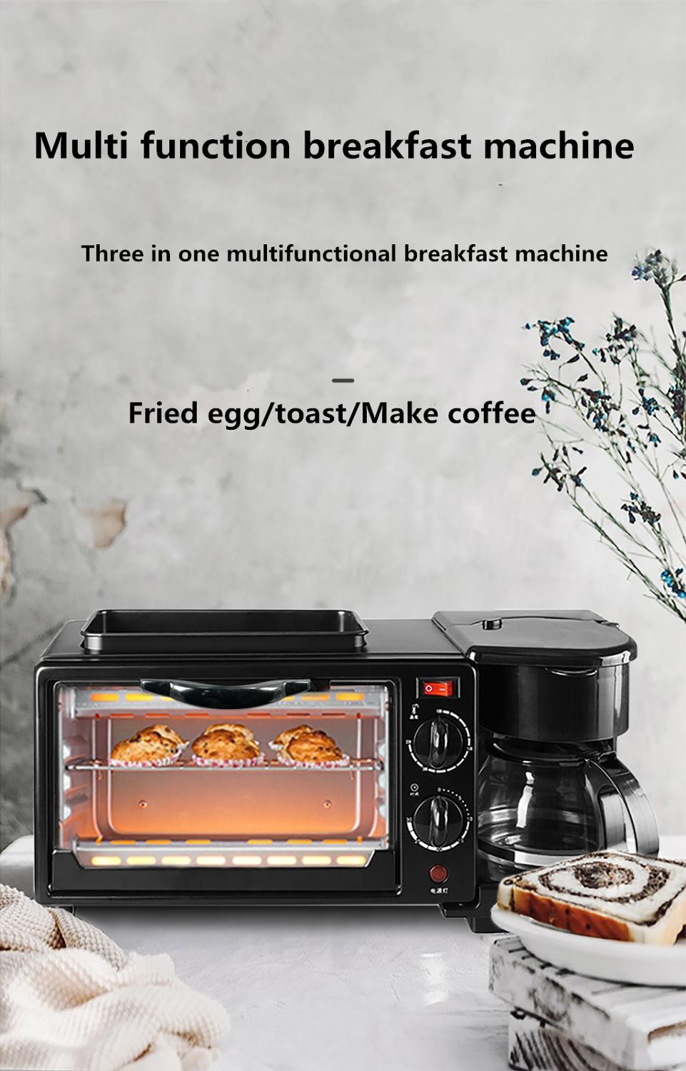 Multifunctional three in one breakfast machine household electric oven toaster frying pan mini oven