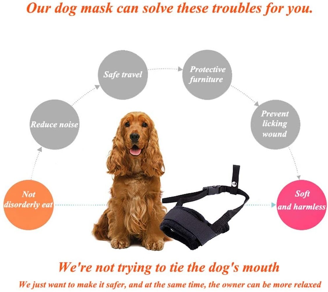 Mascarilla ajustable para mascotas, máscara para ladrar y morder, suave, para el cuidado de la boca, Anti-Parada de masticar, para perros pequeños y grandes