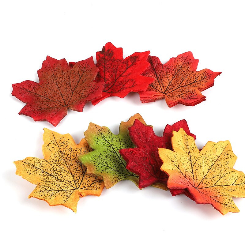 100Pcs Maple Leaves Artificial Leaves Simulation Halloween Autumn Leaves For Wedding Table Decorations Crafts Thanksgiving Day