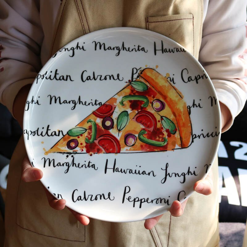 Keramisk middagstallerken pizza tallerken for ovn 12 tommers stor størrelse fargerik pizza mønster tallerken rundt servise