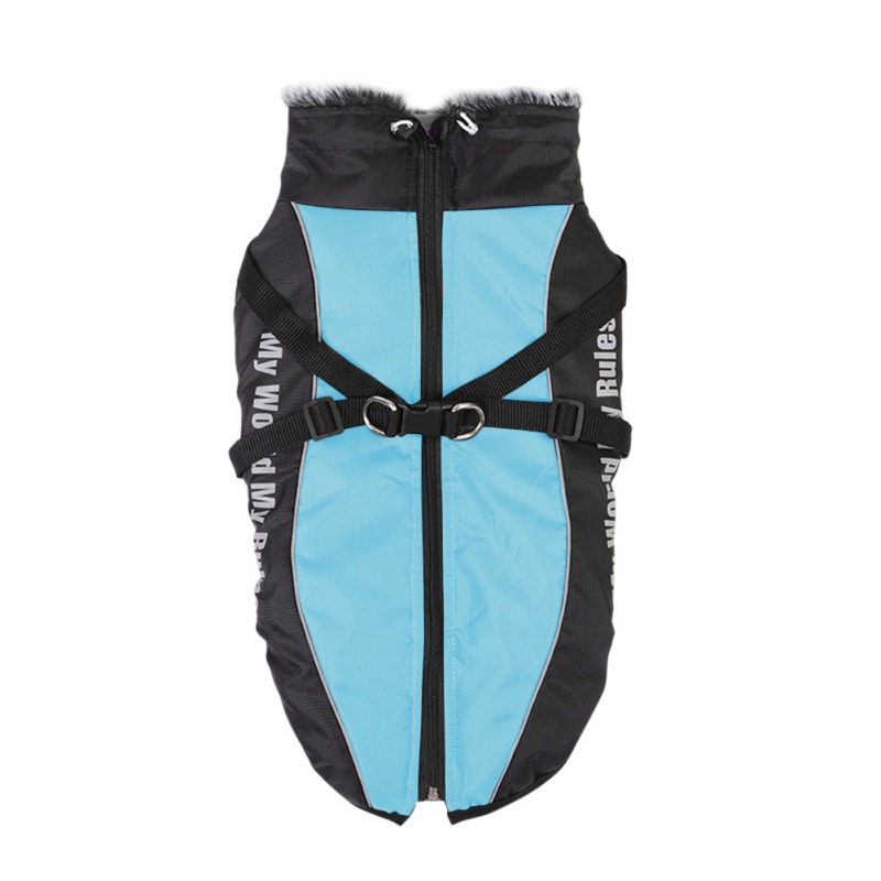 Large Dog Jacket With Harness Winter Warm Padded Pet Clothes For Labrador Waterproof Big Dog Coat French Bulldog Outfit XL-6XL: Blue / 6XL