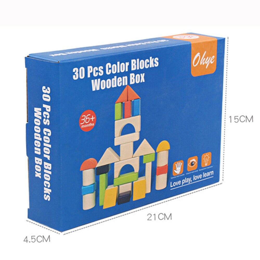 Blocchi di Costruzione in legno impostato 30/22 pezzi di colore di legno per Bambini Giocattoli educativi Blocchi Castello kit Legno Impilabile Cubi regalo dei capretti: multicolore  con scatola