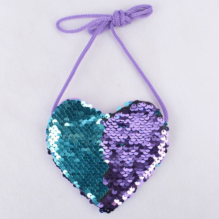 Style Heart Coin Purses PU Leather Purses Sequins Small Fresh Casual Pu Coin Wallet Girl Bag: Blue-Purple