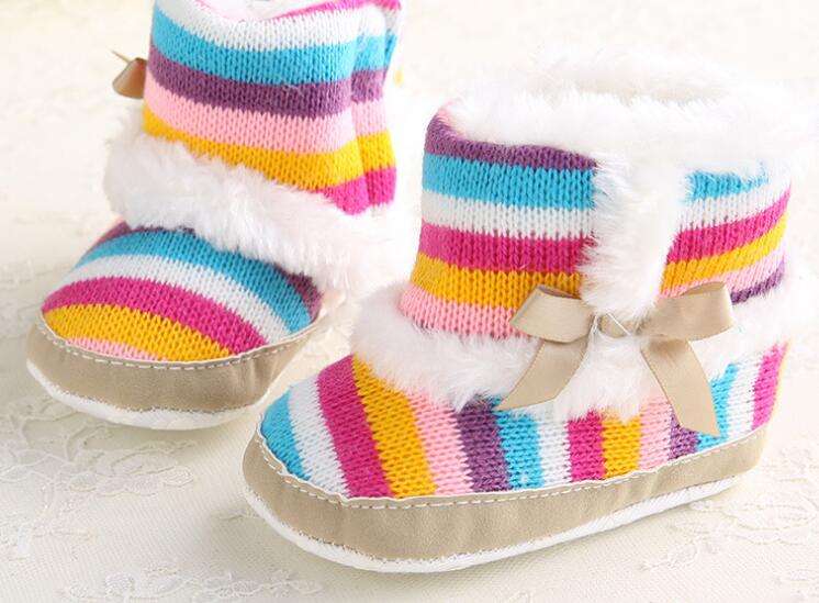 Baby laarzen pasgeboren meisjes baby schoenen prewalkers crib schoenen antislip bont winter warme schoenen regenboog SandQ Baby: 7-12 Months