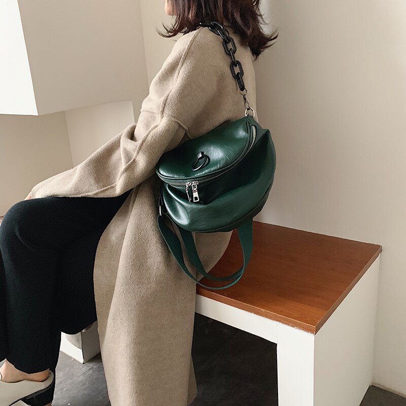 Solid color leather ladies bag shoulder bag wide shoulder strap Messenger bag retro soft leather shopping bag