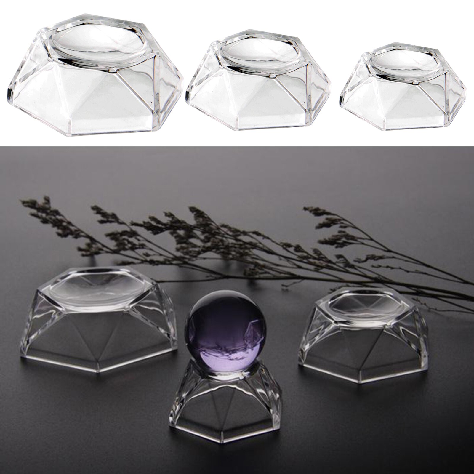 Acrylic Display Stand Bases for Crystal Ball Sphere Home Decor S M L