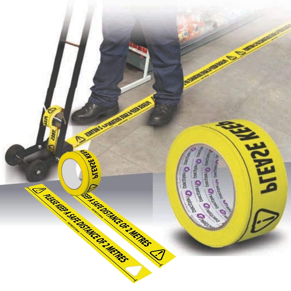 Please Keep A Safe Distance PVC Sticker Warning Mark Tape Decal Vinyl Stay Safe Ground Stickers Ground Sign Isolated Label