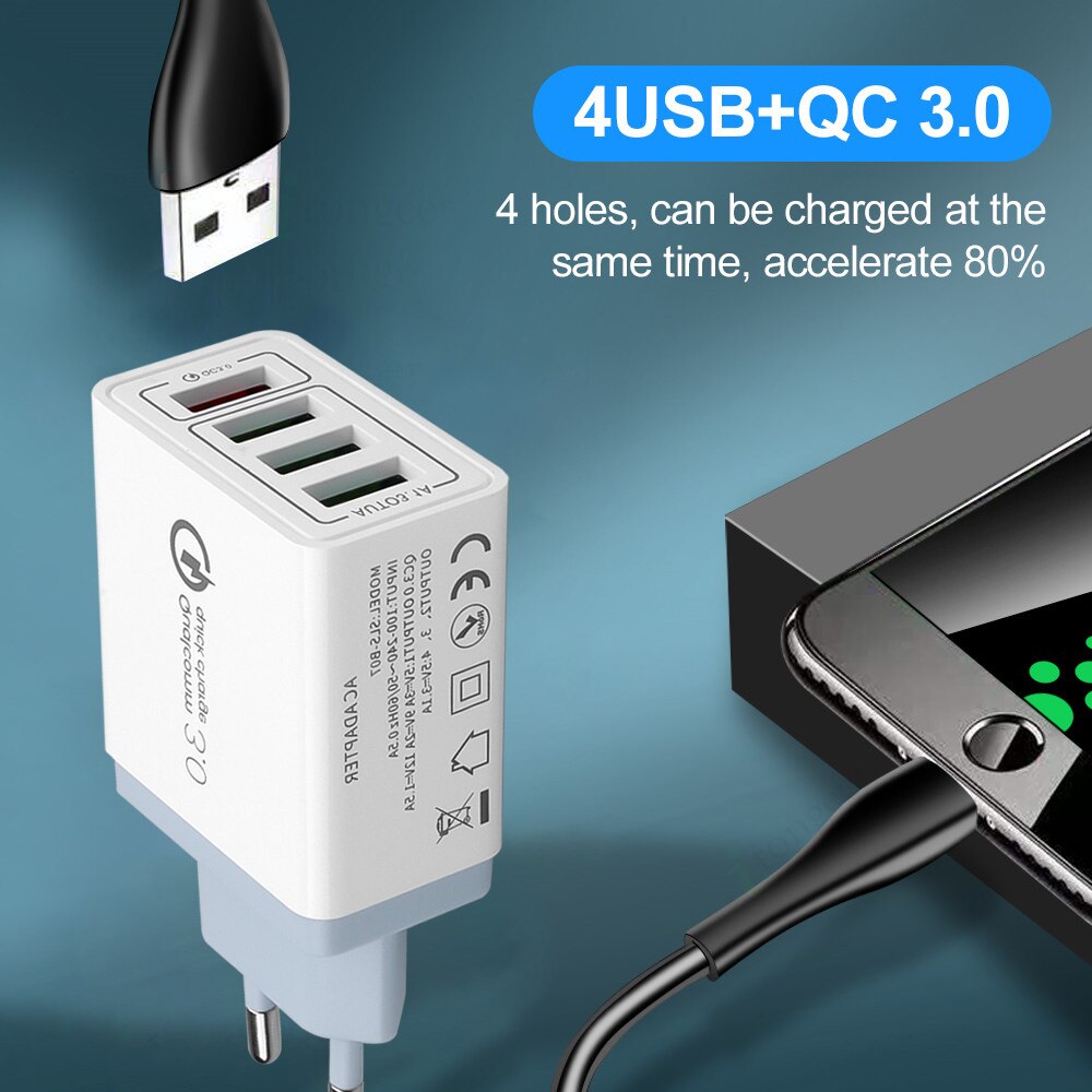 Kebidu USB Charger Quick Charge 3.0 Fast Charger QC3.0 Multi Plug Adapter Wall Mobile Phone Charger For iPhone Samsung Xiaomi