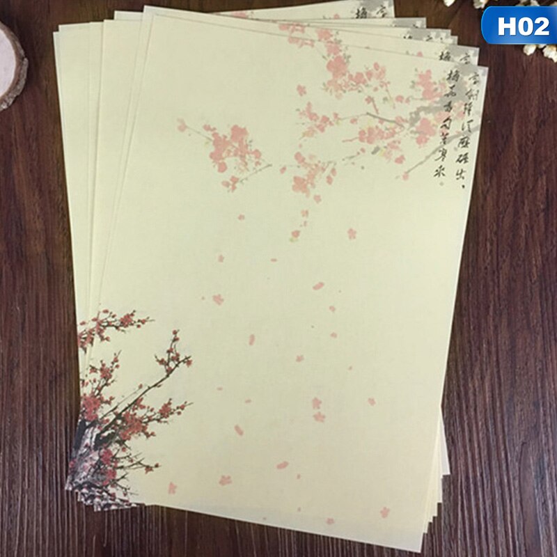 Sobres de estilo chino de 8 Uds., conjunto de letras de papel con decoración Vintage de flores para escribir, artículos de papelería para estudiantes, oficina y escuela: 02