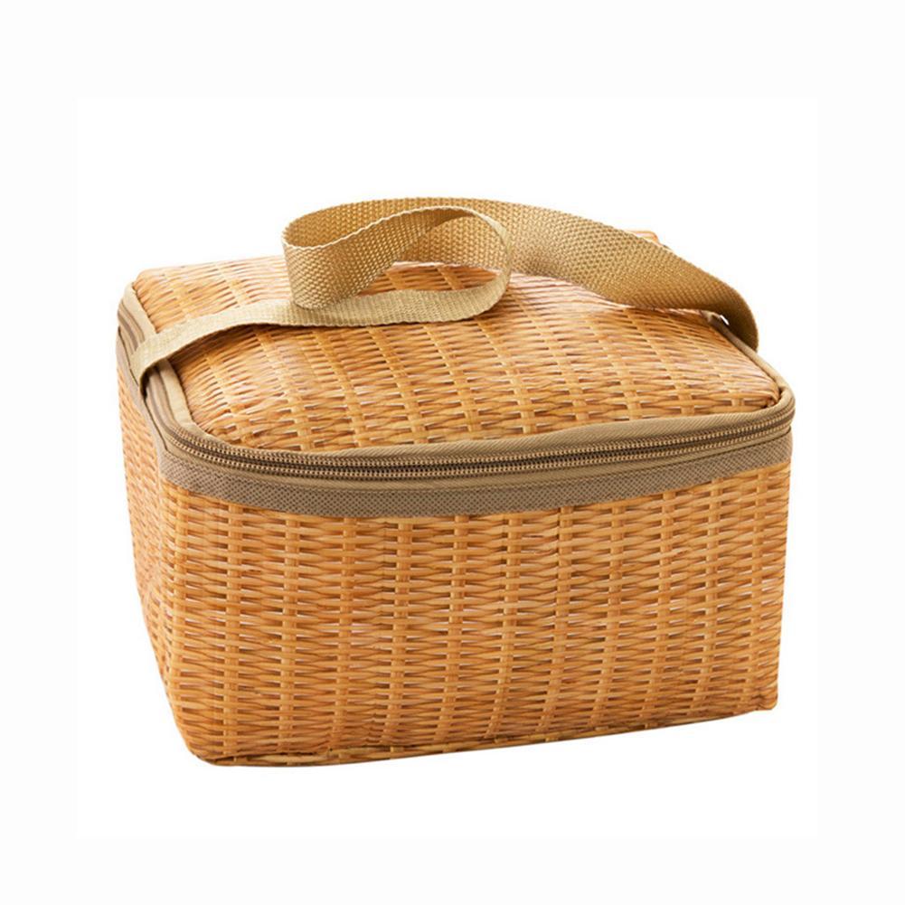 Rieten Rotan Buiten Picknick Bag Geïsoleerde Thermische Koeler Lunchbox Draagbare Picknick Tassen