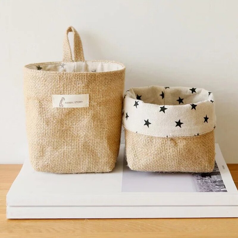 Hanging Storage Basket Jute Cotton Linen Pocket Storage Box Small Sack Sundries Organizer Cosmetic Organizer Home Decor