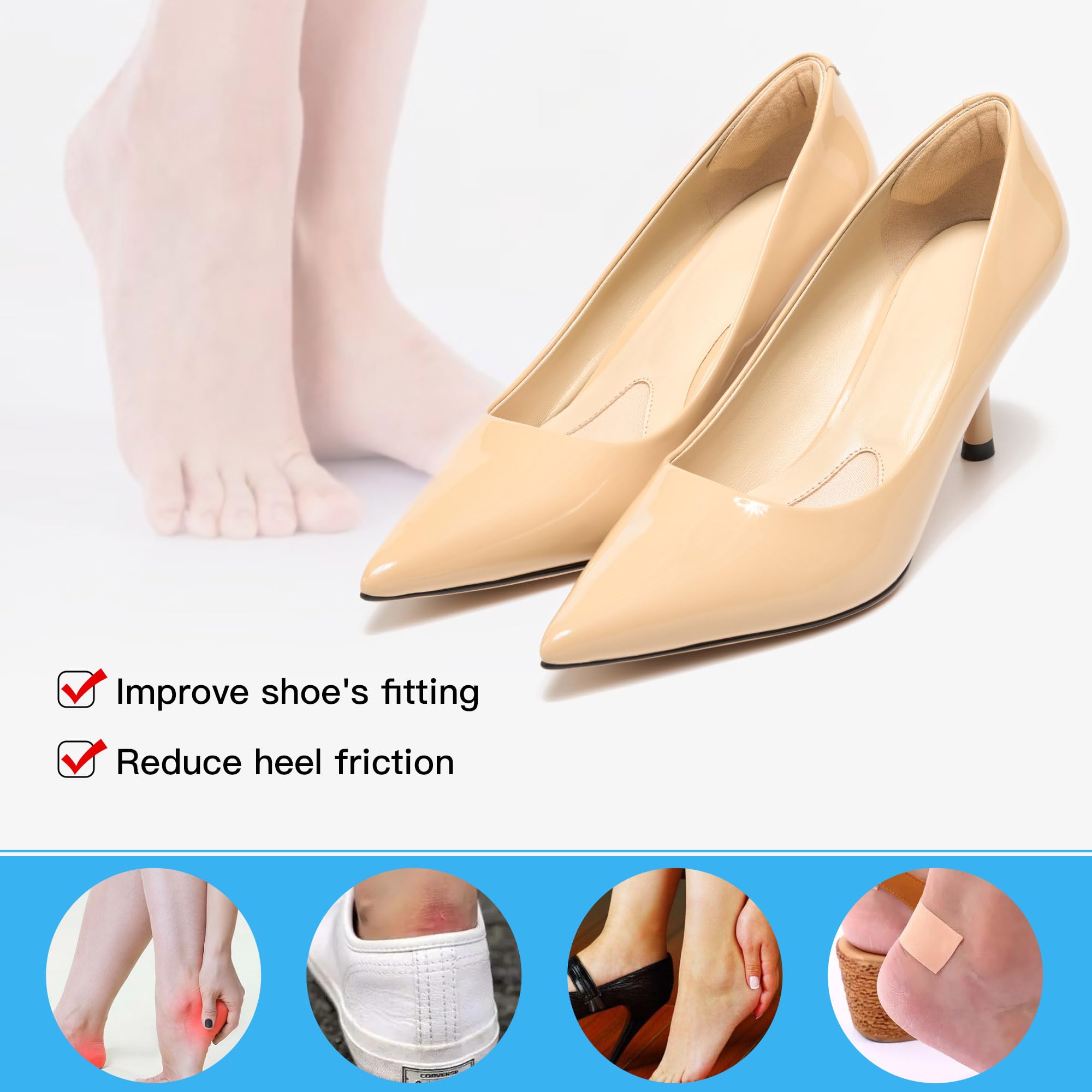 8 Pcs Heel Pads For Too Big Shoes Self-Adhesive Heel Protectors Heel Inserts Improved Shoe Fit And Comfort Prevent Heel Slip
