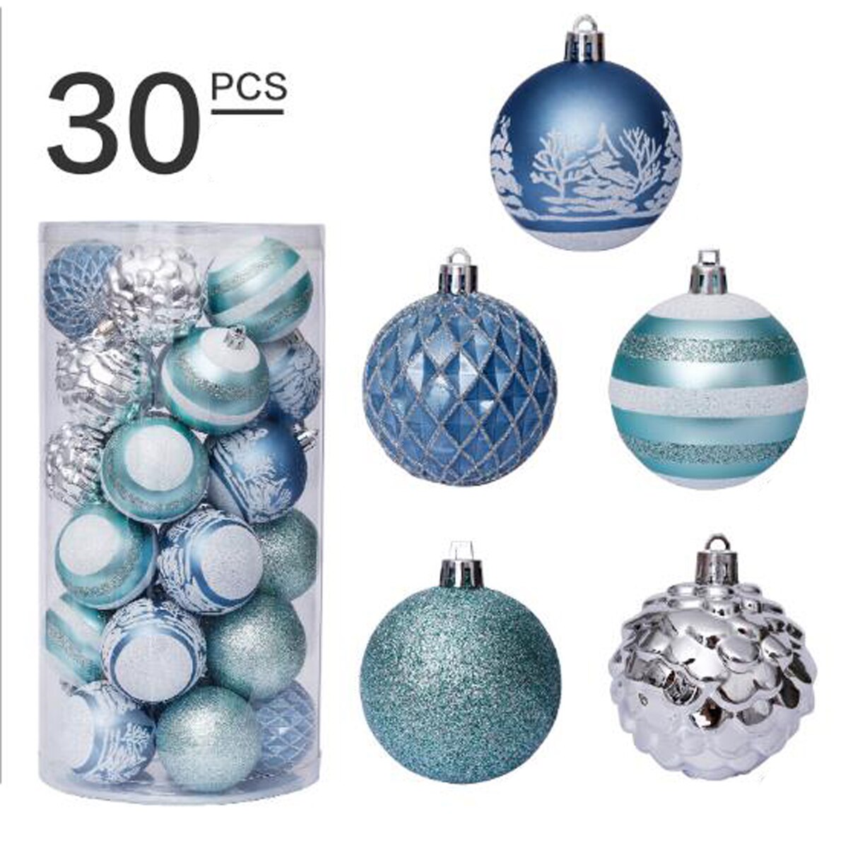 Ornamentos de plástico transparente para bolas, 6 cm, 30 peças, cor de bola de natal, decoração para casa, festa, mercado de natal, pingente de árvore: 6